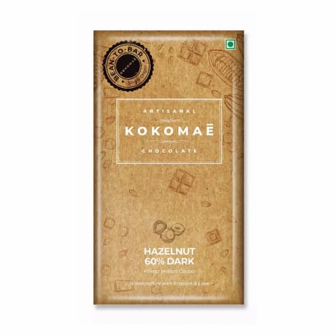 Kokomae Artisanal Chocolate Single Origin Bean to Bar Hazelnut 60 Percent Dark 50 gms