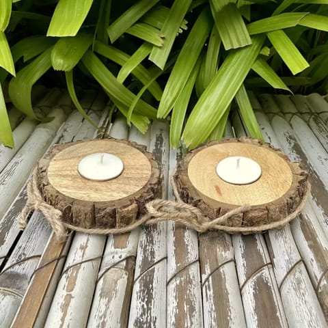 Sow and Grow Set of 2 Premium Tree Bark Tealight Holders: Diwali Special