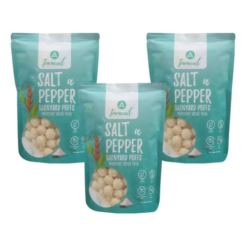 Immunit Gluten Free, Low Fat Salt n Pepper Barnyard Millet Sama Puffs, 60gm, Pack of 4
