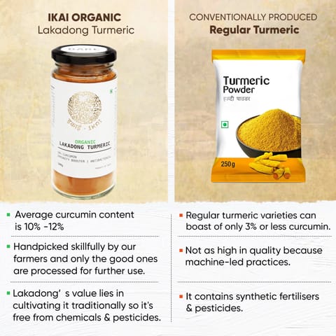 IKAI Organic Lakadong Turmeric, 10+ Curcumin Content, Rare Curation - Meghalaya, 100 gm