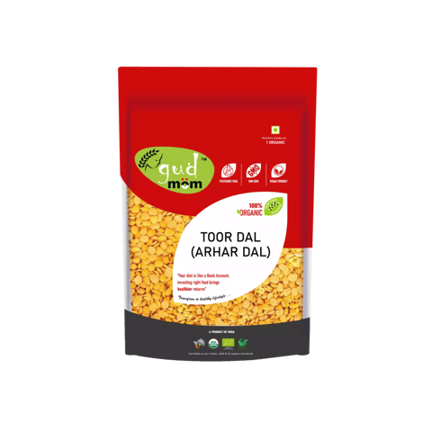 Gudmom Organic Toor Dal / Arhar Dal 500 g ( Pack Of 3 )