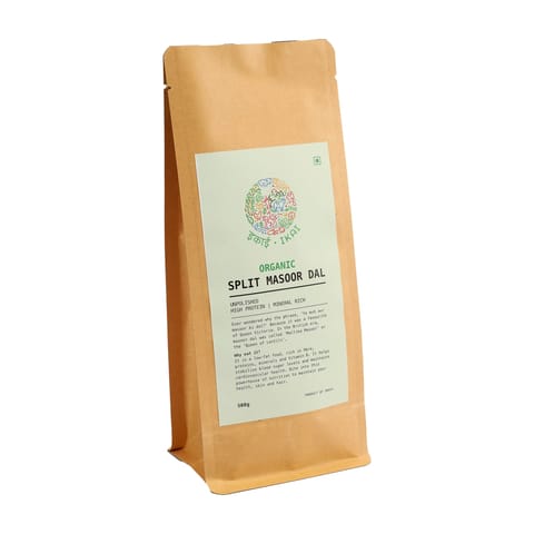 IKAI Organic Split Masoor Dal, (Pack of 2), Gluten Free, Healthy & Wholesome Organic Pulses, 500 gm