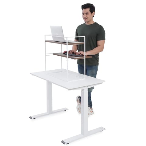 Fitizen Zen Ergonomic Height Adjustable Standing Desk (White & Acacia Brown)