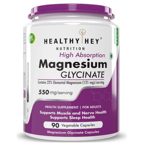 HealthyHey Nutrition High Absorption Magnesium Glycinate, 550mg (90 Vegetable Capsules)