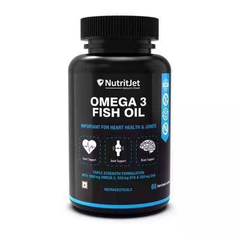 NutritJet Omega 3 Fish Oil 1000mg High Strength with 550 mg EPA and 350 mg DHA (60 Capsule)