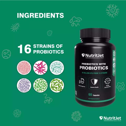 NutritJet Probiotics 30 Billion CFU (16 Probiotic Strains) ? 60 Vegetarian Capsules