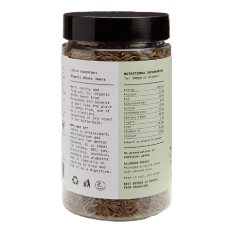 IKAI Organic Whole Jeera (Pack of 2), Whole Cumin Seeds, Organic Spices, Produce of India 100 Gram
