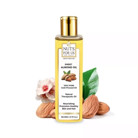 NUTS FOR US Cold Pressed Sweet Almond Oil for Healthy Hair, Skin