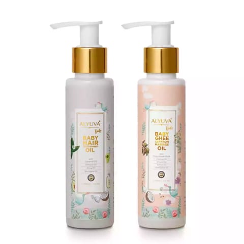 Alyuva Baby Kit of Ghee Saffrom Massage Oil 100ml and Nourishing Hair Oil 100ml