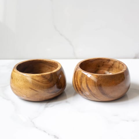 Byora Homes Wooden Bulgy Flat Bowl ( Set of 2) 280 grams