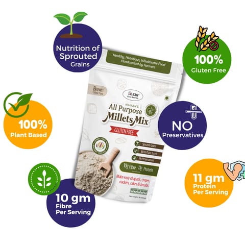 NIHKAN Gluten Free All Purpose Millets Mix- 454gm - made with Sprouted Millets