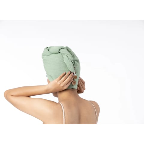 Doctor Towels Banana Double Cloth Hair Towel (25 x 65 cm, Pack of 1, Sage Green)