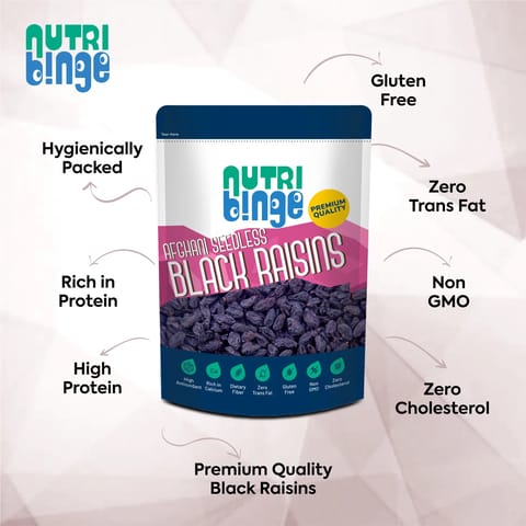 Nutri Binge Afghani Seedless Black Raisins 200g (Pack of 3)