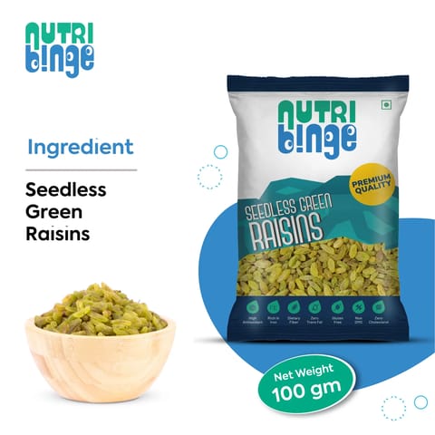 Nutri Binge Seedless Green Raisins 100g (Pack of 6)