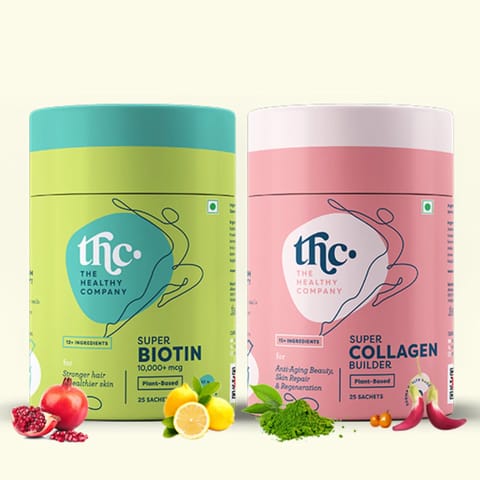 The Healthy Company  Hair to Skin combo with SUPER BIOTIN &SUPER COLLAGEN BUILDER I  30 day pack .