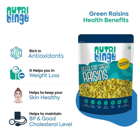 Nutri Binge Seedless Green Raisins 200g (Pack of 3)