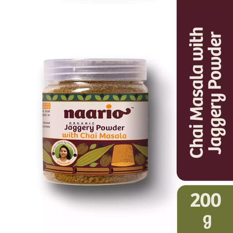 NAARIO Organic Jaggery Powder with Chai Masala - (200g) | Aromatic Chai Masala Premix With Gur, Adra