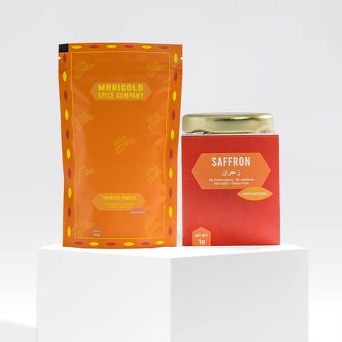 Marigold Spice Company's 100 Grams Pack of Turmeric Powder and Saffron 1 Gram