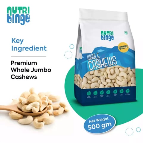 Nutri Binge Whole Cashew Nuts W240 Raw and Natural 500g