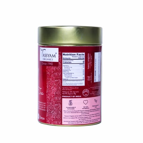 Tassyam Organics Teawery Red Piroska 20 Biodegradable Tea Bags | Caffeine Free Floral Red Tea Blend
