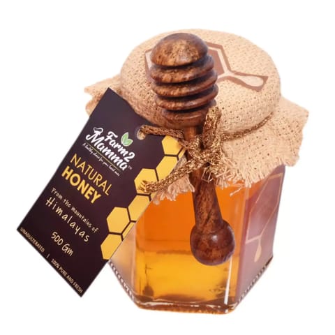 Farm2Mamma 100% Pure Organic Multiflora Honey from Himalayas - 500 Gm, NMR Tested, with dipper
