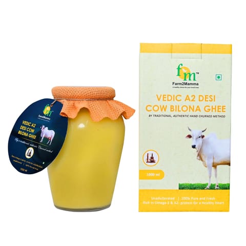 Farm2Mamma Vedic A2 Certified Desi Cow Bilona Ghee 1Ltr, Curd Churned, Authentic & Immunity Booster