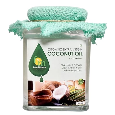 Farm2Mamma Organic Extra Virgin Cold Pressed Coconut Oil 400 ml, For Skin, Hair, Oral Care & Cooking