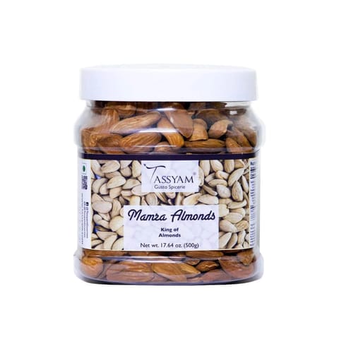 Tassyam Organics Ultra Premium Mamra Giri 500g | Afghani Almonds/ Badaam, Healthy Luxury Dry Fruits