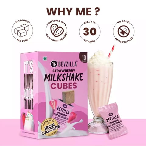 Bevzilla Instant Milkshake 10 Cubes Pack (Strawberry), Date Palm Jaggery (10 x 10 g)