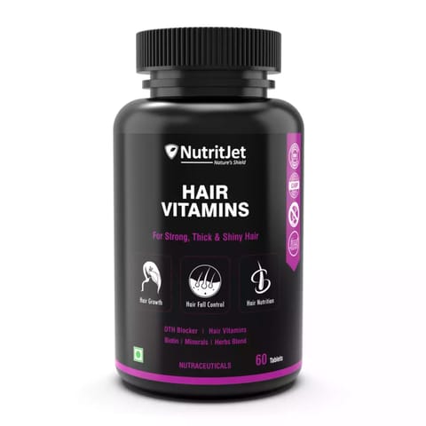 NutritJet Hair Vitamins With DHT Blocker, Biotin, Multivitamins (60 Veg Tablets)