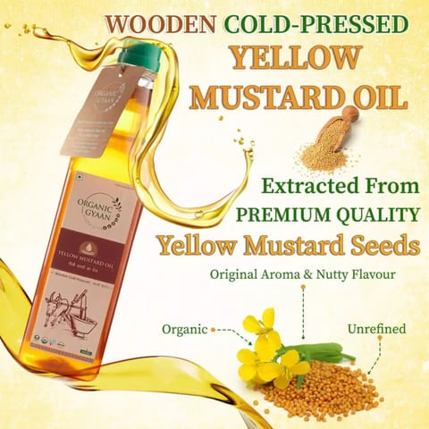 Organic Gyaan Yellow Mustard Oil Wooden Cold Pressed 1000ml