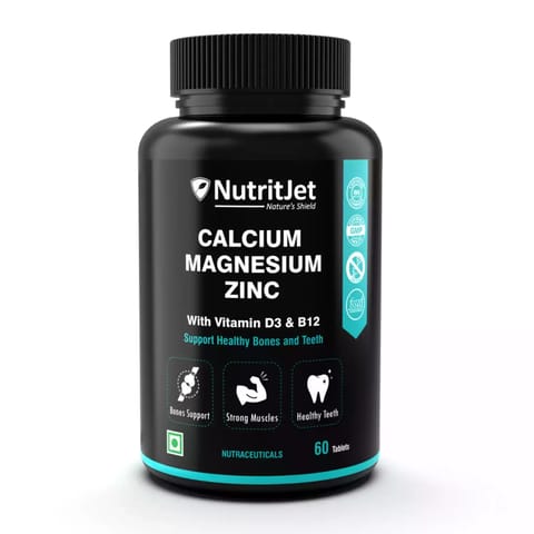 NutritJet Calcium Magnesium Zinc Vitamin D3 & B12 for Men and Women 60 Vegetarian tablets