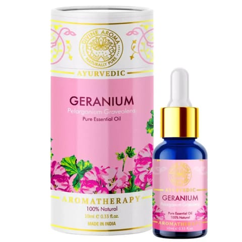 Divine Aroma Geranium 100% PURE & Natural Essential Oil For Skin & Hair Care, Stress Relief 10 ml