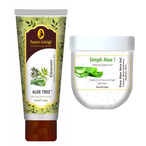 Passion Indulge Aloe Tree Cleanser & Simpli Aloe Gel Combo for Anti Acne, deep hydration