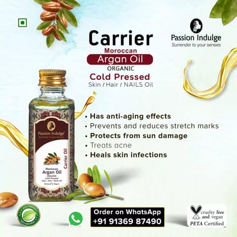 Passion Indulge Moroccan Argan Carrier Oil for Hair Growth, Dandruff and Scalp Disorders - 60ml