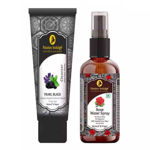 Passion Indulge Pearl Black Cleanser For Deep Pore Cleansing & Rose Water | Combo Pack