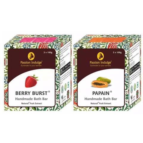 Passion Indulge Papain (Papaya) and Berry Burst Handmade Natural Bath Bar Combo Soap (Pack of 6)