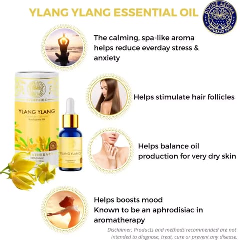 Divine Aroma Ylang Ylnag 100% PURE & Natural Essential Oil For  Skin & Hair Care, 10 ml