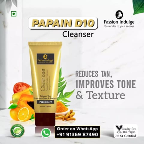 Passion Indulge Papain D10 Cleanser & Rose Water for Makeup Removal Combo Kit For Anti Tan,Glow Skin