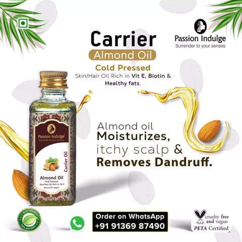 Passion Indulge Almond Carrier Oil 60ml | Itchy Scalp & Removes Dandruff | Cold Pressed