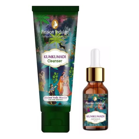 Passion Indulge Kumkumadi Cleanser & Facial Oil For Glowing, Shine & Bright Skin | Combo Pack