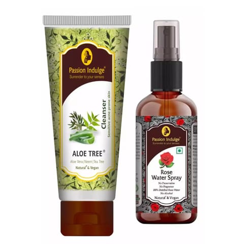 Passion Indulge Aloe Tree Cleanser for Anti Acne & Rose water for makeup removal | Combo