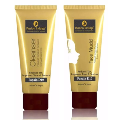 Passion Indulge Papain D10 Cleanser & Face Mudd pack Combo Pack For Anti Tan, Remove Dead Skin Cells
