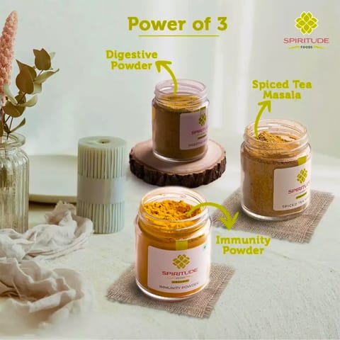 Spiritude - Power of 3 - Immunity Powder + Digestive Powder + Spiced Tea Masala (300 gms)