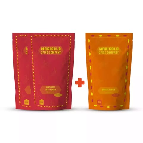 Marigold Spice Company All Natural Guntur Red Chili Powder (1Kg) & Haldi/Turmeric Powder(100gm)