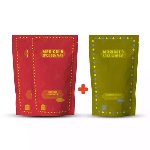 Marigold Spice Company All Natural Red Guntur Chili Powder (1Kg) & Dhania/ Coriander Powder(100gm)