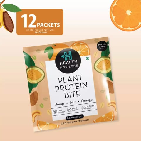 Health Horizons Plant Protein Bites |Orange & Dark Chocolate Flavor | 3.9gms protein per bite