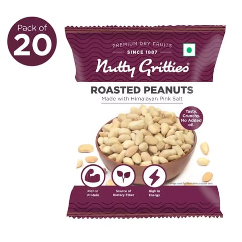 Nutty Gritties Roasted Salted Peanuts with Himalayan Pink Salt-(Pack of 20 - 40g each ) - 800g
