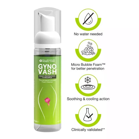 Gynovash Daily Protection & Balance | 100% Natural Intimate Foam Cleanser | 70 ml