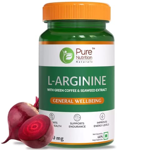Pure Nutrition L-Arginine | For Good Blood Flow | Healthy Heart (60 Capsules)